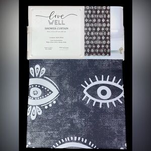 Evil Eye Shower Curtain Charcoal Black White Eyes VooDoo PEVA 70x72 NEW NWT